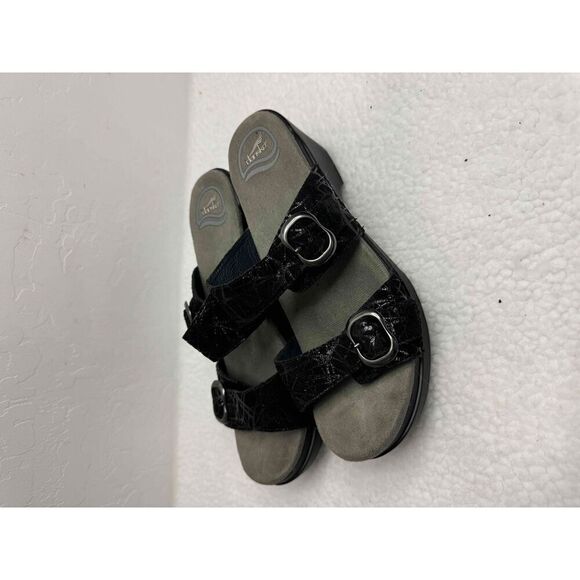 Dansko Black Leather Sandals Two Buckle Straps Slides Women Size 9 39 - Picture 2 of 7
